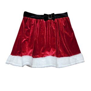 Velvet Red‎ Christmas Skirt With Faux Fur Trim & Black Belt Accent Celebrate L
